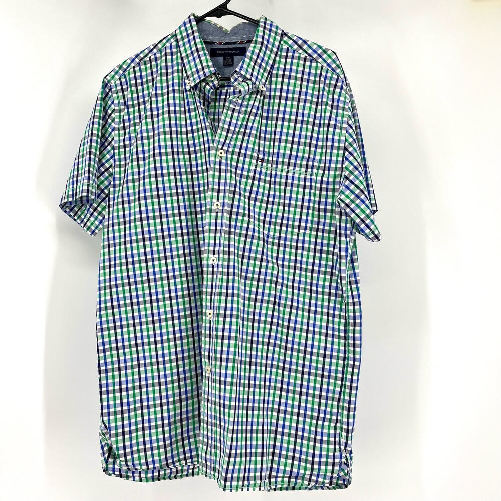 Tommy Hilfiger Mens' short sleeve casual button down check shirt (L)‎